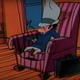 When Dave McKenna is standing just off-screen left, explaining why he gave Wile E. Coyote a zero. (Mugsy not pictured.)